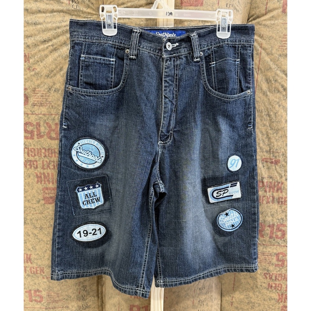 Vintage South Pole Jorts Sz 34 Baggy Y2K Skater Grunge Embroidered Patches